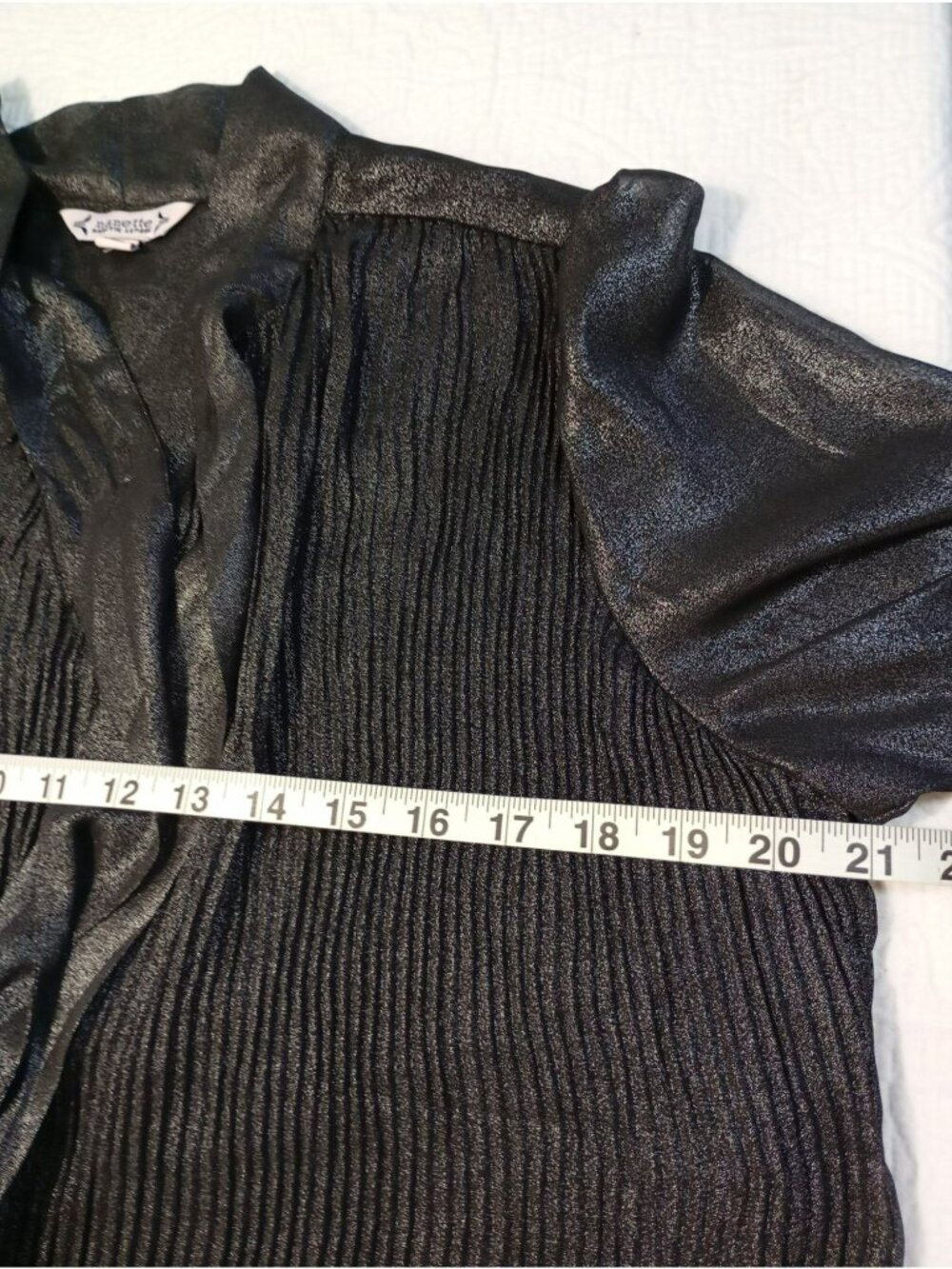 Nanette Lepore Metallic Black Pleated Long Sleeve Blouse With Tie Neck Size M - Picture 12 of 13